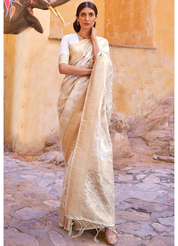 Classy Soft Silk Sequence Work Off White Saree
